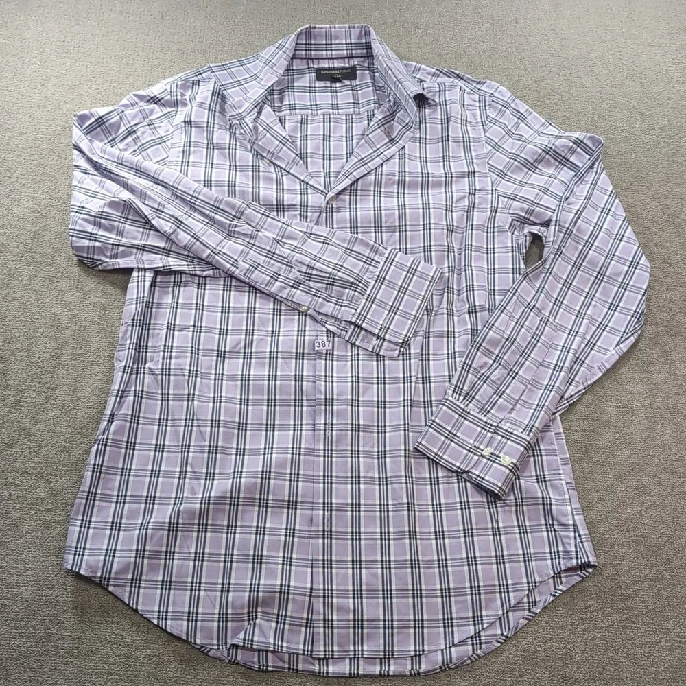 Banana Republic‎ Mens Shirt Purple Plaid Slim Fit Non Iron Casual Button Down M